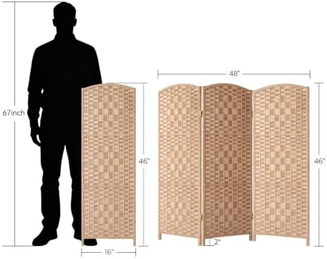 HALLYBEE Short Room Divider, Small Folding Privacy Screens,3 Panel Natural - Image 2
