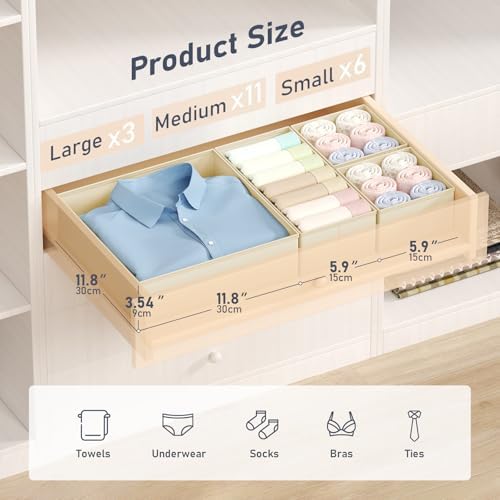 DIMJ Drawer Organizer Clothes - 20 Pack Closet Drawer Organizer Bins for Baby Clothes Storage, Fabric Dresser Organizer for Nursery Bedroom, Foldable Small Drawer Dividers for Underwear Socks - Image 2