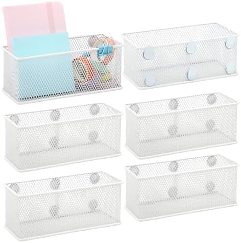 EASEPRES Magnetic Pencil Holder Set of 6 - Wire Mesh Storage Baskets Organizer with Strong Magnets - Perfect for Whiteboard, Refrigerator and Locker Accessories, White by EASEPRES