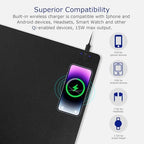 EYStech™ Desk Pad with Wireless Charger, Leather, Waterproof, Anti-Slip Wool Felt Base Material, Office Table Mat, Fast Charging Gaming Mouse Pad, 36”(L) x 17”(W), Black (Right Side Charging Port) - Image 3