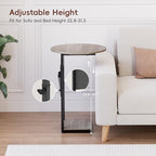 Vagusicc C Shaped End Table with Charging Station, 32" Tall Side Table for Couch and Recliner, Adjustable Height Small Couch Side Table Slide Under Sofa TV Tray Table for Living Room, Bedroom, Greige - Image 4