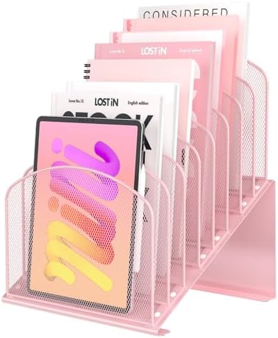 Sinboun Inclined Desk File Organizer Folder Holder with 8-Section, Pink by Sinboun
