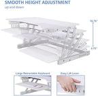 Rocelco 32" Height Adjustable Standing Desk Converter - Quick Sit Stand Up Dual Monitor Riser - Gas Spring Assist Tabletop Computer Workstation - Large Retractable Keyboard Tray - White (R ADRW) - Image 2