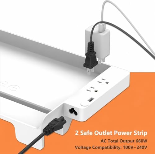 Hiree Bedside Shelf for Dorm Bunk Bed with USB Charging Port and 2 AC Outlets, Bedside Caddy, Bunk Bed Extender, Attachable Bedside Table, College Dorm Essential Clip On Bedside Tray, Plus Size, White - Image 2