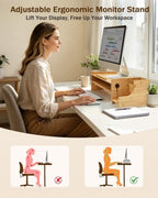 MyPlace Bamboo Monitor Stand Riser with Adjustable Height and Angle - Image 4