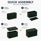 ALASDO 30 Inch Folding Storage Ottoman Bench with Hidden Storage, Velvet Storage Ottoman Foot Rest Stool, End of Bed Bench for Bedroom, Living Room, Entryway and Closet, Dark Green - Image 4