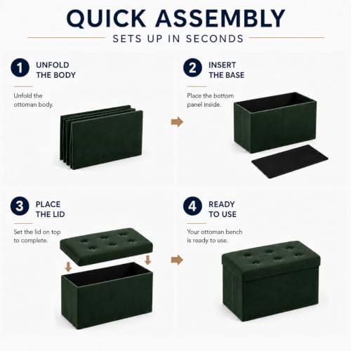 ALASDO 30 Inch Folding Storage Ottoman Bench with Hidden Storage, Velvet Storage Ottoman Foot Rest Stool, End of Bed Bench for Bedroom, Living Room, Entryway and Closet, Dark Green - Image 4