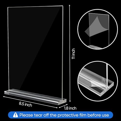 acrylic sign holder 8.5 x 11 Paper Stand 18 Pack Clear Double Side T Shape Acrylic Table Signs for Displaying, Flyer Holder Paper Card Holder for Office Business Store Mall Restaurants - Image 3