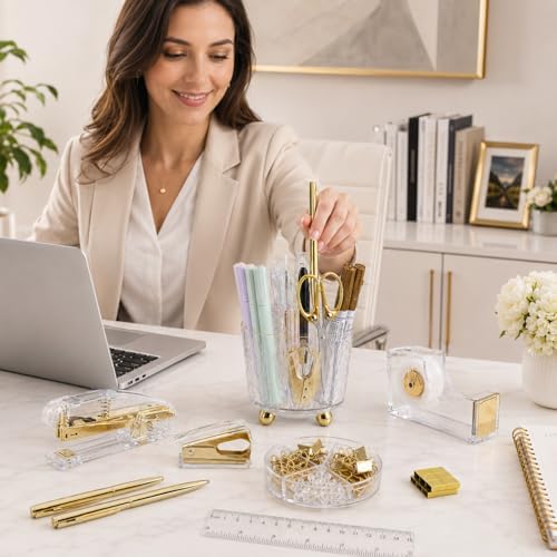 Office Desk Supplies Accessories for Women - 360-Degree Rotating Pen Holder - Image 6