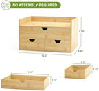 Bamboo Desk Drawer Organizer, Large Desktop Organizer with Drawers Tabletop Storage Organization Box for Office Home Toiletries Supplies Vanity, No Assembly Required (3 Drawer with Shelf) - Image 3
