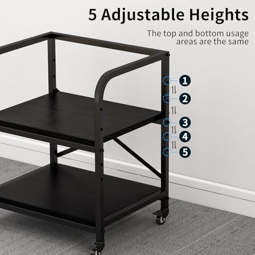 2 Tier Large Printer Stand, 20 x 20 Inches Printer Table with Storage Shelf, Rolling Printer Cart with Wheels for Home Office, Scanner Fax (Black) - Image 3
