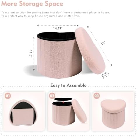 B FSOBEIIALEO Storage Ottoman Heart Shaped Ottoman with Storage, Pink - Image 3