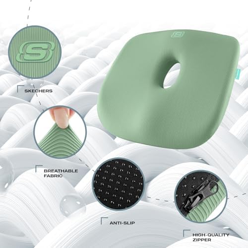 Skechers Seat Cushion Memory Foam,Donut Pillow Office Chair Cushion for Tailbone Pain Relief,Butt Pillow for Office Chair,Car seat Cushion,Long Sitting Office Workers,and Car Drivers,Green - Image 3