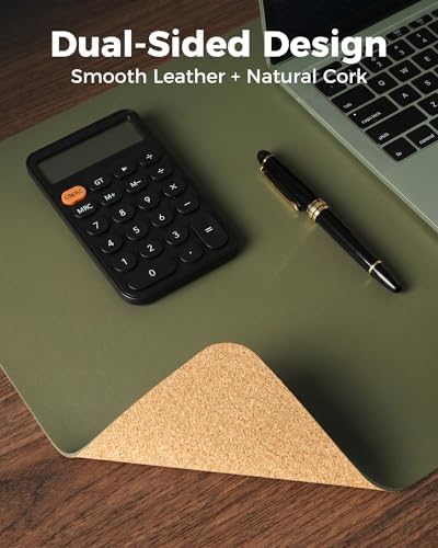 Aothia Cork Desk Mat - Dual-Sided XL PU Leather Desk Pad & Full Desk Protector, Large Waterproof Desktop Mat for Office & Gaming (47" x 23.6", Olive Green) - Image 2