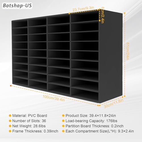 Gdrasuya10 Mail Sorter Office Paper File Organizer Literature Organizer Student Mailbox for Classroom Adjustable Desktop Bill Paper Holder Shelves for School, 36 Compartments, Black - Image 6