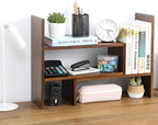 MyGift Adjustable Brown Solid Wood Desktop Storage Organizer Display Shelf Book Rack, Home Office Desk Decor Bookshelf - Image 2
