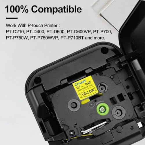 10 Pack Compatible with P-Touch HSe-631 HSe631 HS631 HS-631 Heat Shrink Tube Label Tape 11.7mm 0.46'' Black on Yellow Tubing for Ptouch PT-E300 PT-D210 PT-E500 PT-P750WVP PT-H110 PT-P750 Label Maker - Image 6
