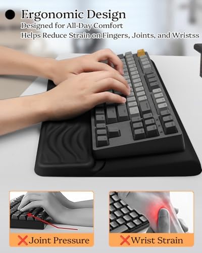 Wrist Rest for Computer Keyboard, 2 in 1 Keyboard Wrist Support Pad, Memory Foam Keyboard Riser Holder Lift Tray with Wrist Pad for Easy Typing for Office Desk, Home, School (150-Black) - Image 2