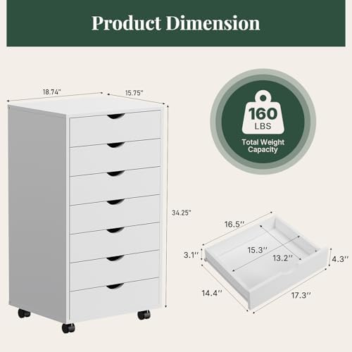 7 Drawers Mobile File Cabinet, Printer Stand Storage Cabinet - Image 3