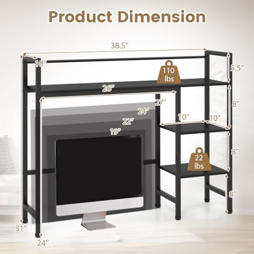 Tangkula 4-Tier Desktop Bookshelf, 38.5" Dorm Desk Hutch, Black - Image 3