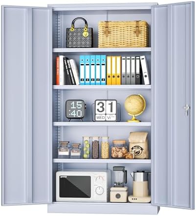 INTERGREAT Metal Storage Cabinet with Doors, 72" Locking Steel Storage Cabinet with Shelves, Tall Metal Cabinet Lockable Steel Cabinets for Home Office, Garage,(Cement) by INTERGREAT
