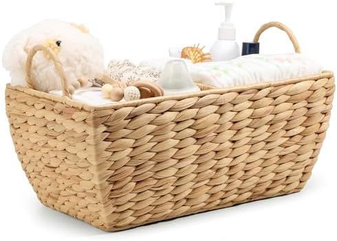 Baby Diaper Caddy Organizer, Handwoven Nursery Basket Changing Table Organizer Natural Water Hyacinth Storage Basket for Nursery Bathroom Kitchen Shelves Office Supplies Organization (Natural, XL) by Klippehop