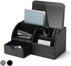 VLANDO Desk Organizer with Drawer, Leather Office Storage Caddy, Black by VLANDO