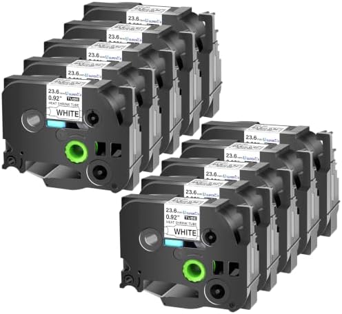 USUPERINK 10PK Compatible for Ptouch HSe-251 HSe251 HS-251 HS251 Black on White 23.6mm 0.92'' Heat Shrink Tubing for Wire Cable for PT-P710BTPT-P750WPT-P750WVP Label Maker Tape by USUPERINK