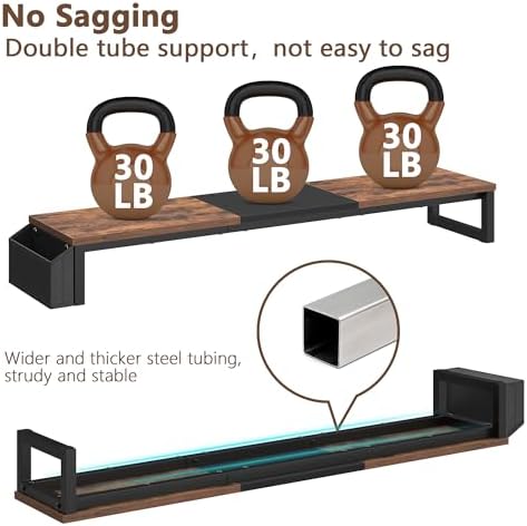 LAND·VOI Dual Monitor Stand Riser,41.5'' Long Monitor Stand for 2 Monitors, Wood Computer Riser with Pocket, Desktop Oraganizer with Pen Holder, Monitor Riser for Desk Computer,Laptop,TV, Rustic Brown - Image 2