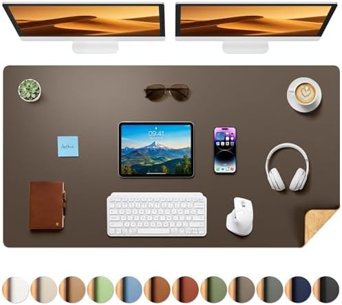 Aothia Cork Desk Mat - Dual-Sided XL PU Leather Desk Pad & Full Desk Protector, Large Waterproof Desktop Mat for Office & Gaming (47" x 23.6", Coffee) by AothiaSimpleNaturalUnique