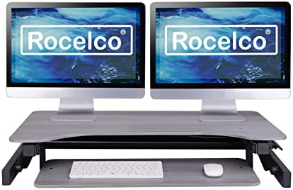 Rocelco 37.5" Deluxe Height Adjustable Standing Desk Converter - Quick Sit Stand Up Dual Monitor Riser - Gas Spring Assist Computer Workstation - Large Retractable Keyboard Tray - Gray (R DADRG) - Image 4