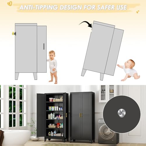 GAIOUS 71" Tall Metal Storage Cabinet with 2 Doors and 4 Adjustable Shelves - Image 6