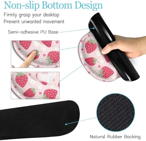 LIMKRIAN Strawberry Mouse Pad Large Desk Mat Set, Pink Ergonomic Mouse Pad - Image 5