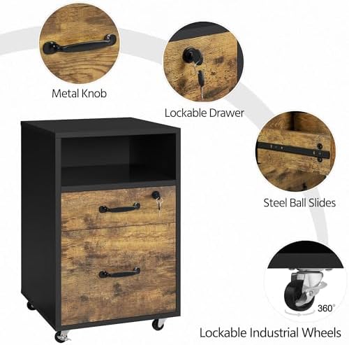 Yaheetech 2-Drawer File Cabinet with Lock, Under Desk Storage, Rustic Brown - Image 5