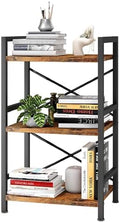 Homeiju Bookshelf, 3 Tier Industrial Bookcase, Metal Small Bookcase, Rustic Etagere Book Shelf Storage Organizer for Living Room, Bedroom, and Home Office(Rustic Brown) Patent Pending D29873033 by Homeiju