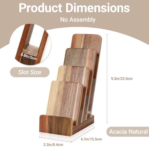 2 Pack Acacia Wood 4 Inch Wide pamphlet holder stand 4-Tier Flyer Display Stand 4×6 Inch Postcard Greeting Card Countertop Trifold Literature Holder Booklet Menu Organizer For Office Home - Image 2