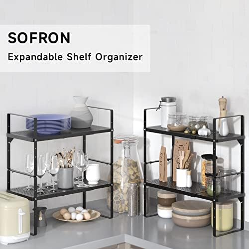Expandable Storage Shelf, Stackable Organizer Rack, Black Large 2 PK - Image 6