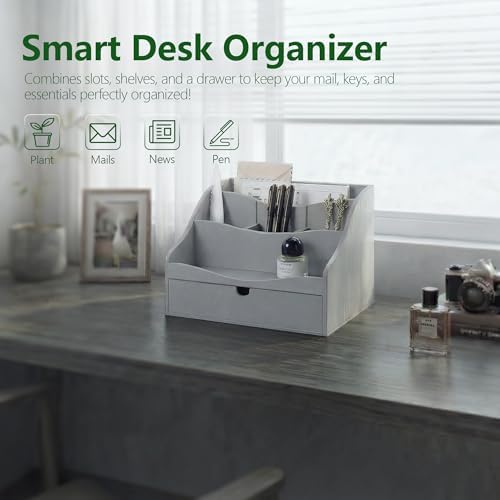 Rebee Vision Mail Organizer for Desk with Drawer Home & Office Decor, Gray - Image 3