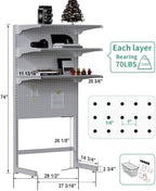 JWX DDB Standing Pegboard Shelf Unit, 30'' White Home Office shlef cabinets with Metal Pegboard and 15 Pieces Organizer Tool Holders - Image 3