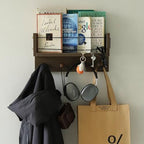 Entrance Coat Rack ，Coat Hooks, Wall-Mounted Wooden Hook Rack, Wall-Mounted Shelves are Very Suitable (Walnut Color Finish-B-1) - Image 7