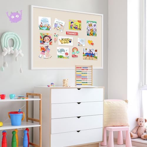 Miratino Large Bulletin Board 48x36 inch with Linen Cork Boards Wall Decor Hanging Pin Wood Framed Display Bulletin Cork Photo Picture Board Light for Room School Office 30-Pushpin White - Image 6