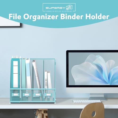 4-Compartment Magazine File Holder and File Organizer for Desk, Blue - Image 2