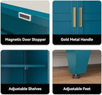 COFaR 61" Metal Pantry Cabinet in Peacock Blue, Farmhouse Storage Cabinet with Adjustable Shelves, Sturdy Freestanding Cupboard for Kitchen Organization, Bathroom & Living Room - Image 3