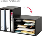 Ballucci 5 Tier Paper Organizer Letter Tray, Wood Desk File Organizer with Adjustable Shelves, Home Office School Letter/A4 Mail Sorter Magazine Holder - Black - Image 5