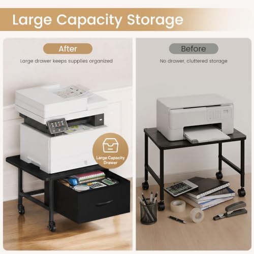 Snughome Rolling Printer Stand, 23.6" Extra Large Printer Table with Drawer - Image 5