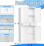 BESFUR Metal Storage Cabinet with 2 Drawers and Adjustable Shelves, 71" H Reinforced Heavy Duty Locking Storage Cabinet for Office, Garage, Home, School, Utility(White) - Image 3