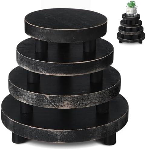 Geetery 4 Pcs Wooden Risers for Display Wood Pedestal Stand, Black by Geetery