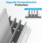 OMOTON 3-Slot Multiple Vertical Laptop Stand, Fits MacBook, Bright Silver - Image 3