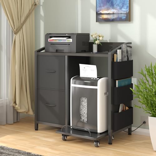 Printer Stand with Storage, Lateral Office Filing Cabinets with Power outlets & USB Charging Port, File Cabinet with Large Printer Stands for Home Office, Shredder Stand Rack (Black) - Image 4