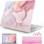 Mektron Case for 13.8" Microsoft Surface Laptop 8/7 (2026/2024) Surface Laptop 13.8 Inch Cover Fits Model 2036, Keyboard Cover +Screen Protector +Dust Plugs, Pink Marble by Mektron